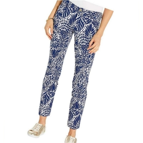 Lilly Pulitzer Kelly Stretch Knit Ankle Pants By Land or Sea Size 0 - Picture 1 of 15